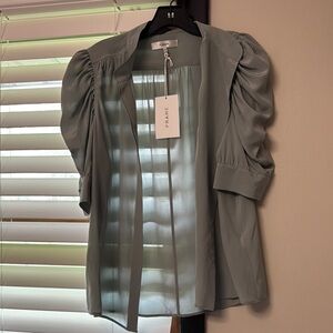 Frame Denim Silver 3/4 Puff Sleeve Blouse with Ruched Design